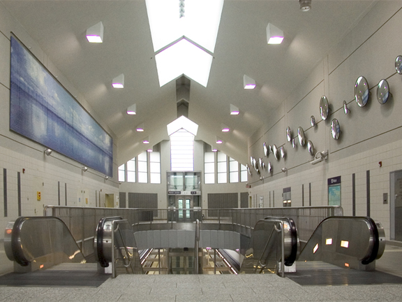 "Reflections," by Devorah Sperber, 60,000 spools of thread, 23 convex mirrors, Centro Medico Train Station, San Juan, Puerto Rico, 2003- 2004, commissioned by the Governement of Puerto Rico