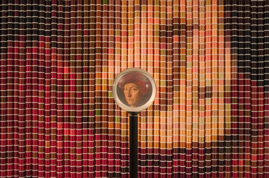 After van Eyck, One of Six Eye-Centered Portraits, constructed from thousands of spools of Coats & Clark thread, by Devorah Sperber, 2--6, New  York City, Installation Art, Sculpture, NYC